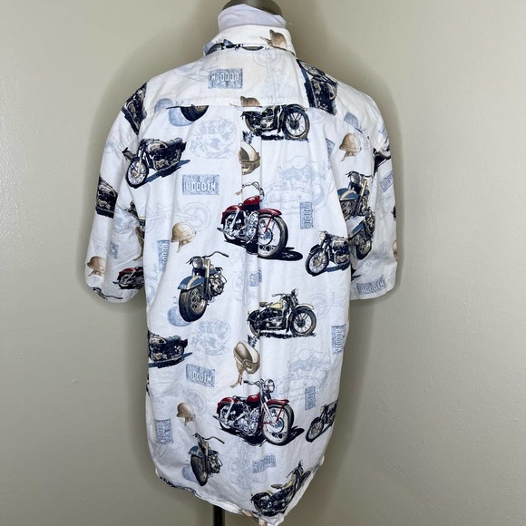 North River Button Down Shirt Mens MEDIUM Motorcycles Biker Short Sleeve Cotton - Picture 3 of 8